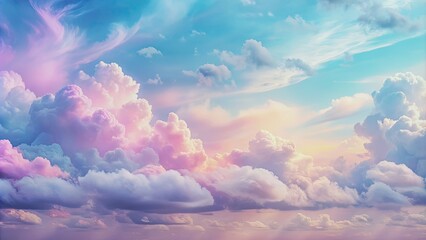 Sticker - Pastel-colored sky with fluffy clouds creating a serene and dreamy atmosphere, pastel, sky, clouds, dreamy, serene