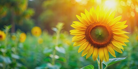 Wall Mural - Bright and vibrant sunflower in full bloom , sunflower, summer, nature, yellow, petals, garden, beauty, plant, floral, sunshine