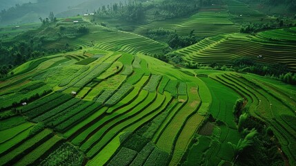 Wall Mural - Fields of agriculture covered in green
