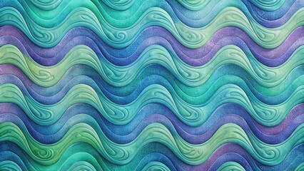 Poster - textured background with blue curly shapes in light green and violet, resembling a wave pattern, blue, curly, shapes