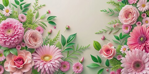 Sticker - Artistic arrangement of pink blooms and foliage suitable for backgrounds or floral design projects, floral, composition