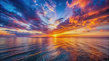 Canvas Print - Dramatic ocean sunset with vibrant sky over calm waters and serene natural landscape, sunset, ocean, dramatic, vibrant, sky