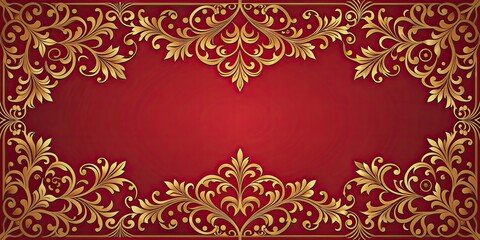 Wall Mural - Red background adorned with elegant gold floral ornament, red, background, gold, floral, ornament, elegant, decoration, design