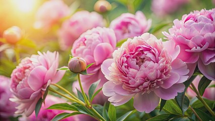 Poster - Close-up of delicate pink peonies in full bloom, peonies, flowers, pink, bloom, close-up, petals, garden, nature, floral, beauty