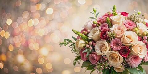 Canvas Print - Delicate festive bouquet with beautiful floral background, flower, bouquet, celebration, festive, delicate, petals, roses