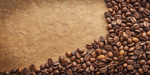 Sticker - Coffee beans scattered on layered textured paper background, coffee, beans, scattered, textured, paper, background, texture