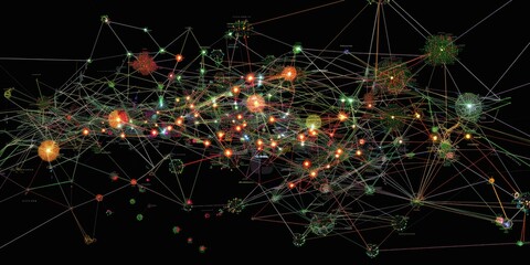 Fototapete - A network with various nodes and connections, highlighting the structure of network topology