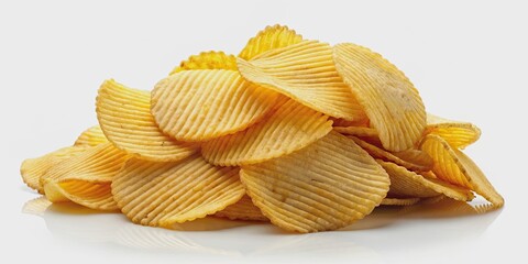 Poster - Potato chips isolated on background, potato chips, snack, crispy, crunchy, salty, unhealthy, fried, delicious, close-up, food