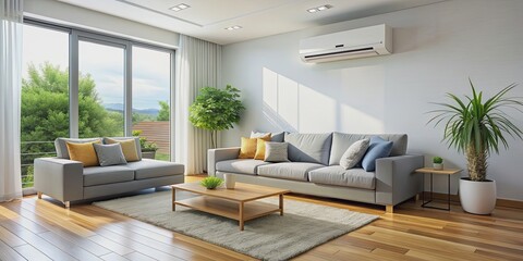 Canvas Print - Modern bright living room with air conditioning unit , modern, bright, interior, rendering,room, living room