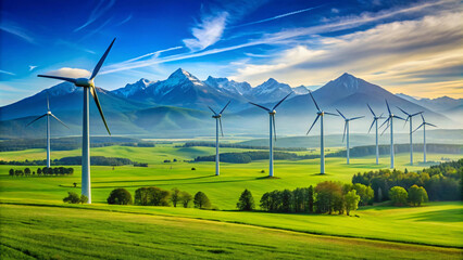 Clean energy in a green field, harnessing nature's power for a sustainable future