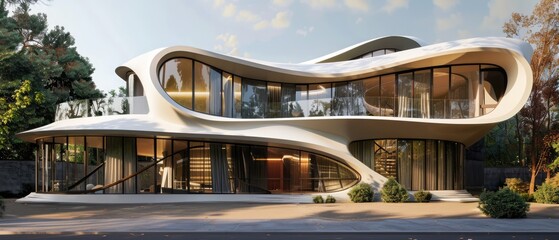 Modernist facade with flowing, organic shapes