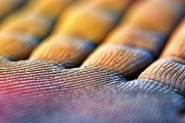 Poster - Detailed Close Up of Skin Texture with Neon Light Patterns and Tech Elements