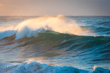 Wall Mural - Breaking wave with offshore wind in the morning.