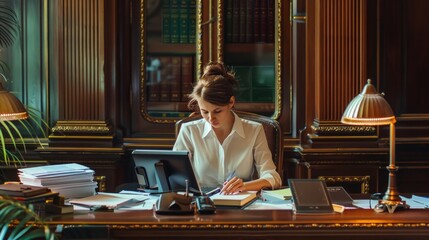 Wall Mural - a representative lady working behind a desk, AI Generative