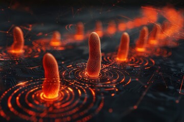 Sticker - Glowing Orange Fingerprints on a High Tech Interface