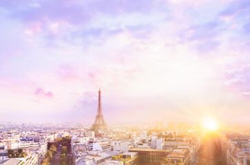 Wall Mural - View of Eiffel tower and Paris.