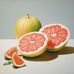 A high-resolution close-up photograph of a ripe grapefruit cut in half, displaying juicy segments and vibrant hues on a clean background, perfect for design projects.