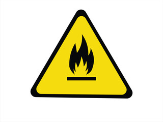 Fire warning sign in yellow triangle, isolated. Flammable, inflammable substances icon.