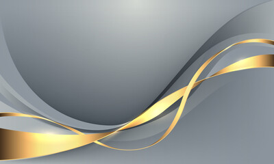 Wall Mural - abstract luxury gold ribbon line wave curve on grey design modern background vector