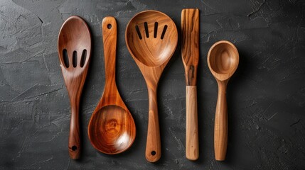 Sticker - Wooden culinary utensils against dark backdrop