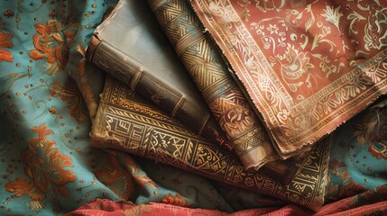 Canvas Print - Vintage design background with textile and book cover texture