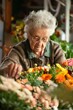 © poom - Elderly woman happily arranging a bouquet of flowers