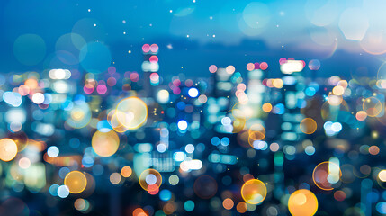 Sticker - city blurring lights abstract circular bokeh on blue background