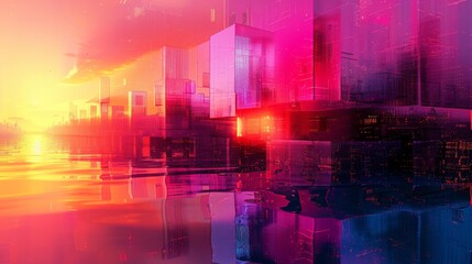 Sticker - digital glitch art - generate a 3d background with glitch effects and pixelated elements in vivid co