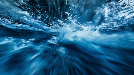 The deep blue sea at the time of the storm can be seen from under the water. Abstract wave blur under water