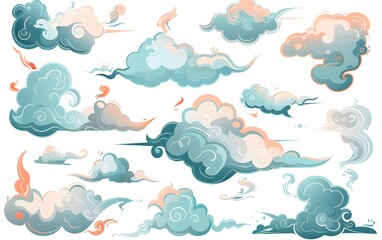 Cute and Simple Chinese Cartoon Clouds and Smoke.