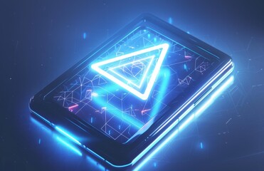 Wall Mural - a glowing triangle on a cell phone screen. ai.