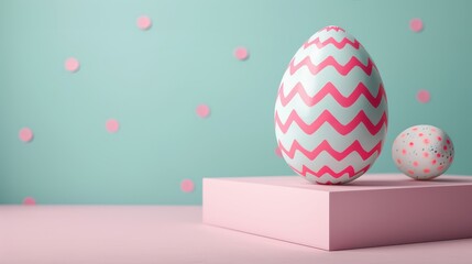 Wall Mural - A single Easter egg with classic patterns, placed on the right side of a pastel background