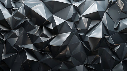 Aufkleber - 3d render, abstract black crystal background, faceted texture, macro panorama, wide panoramic polygonal wallpaper