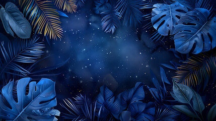 Poster - Collection of tropical leaves,foliage plant in blue color with space background