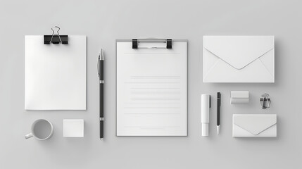 Poster - Corporate stationery set mockup at white textured paper background.