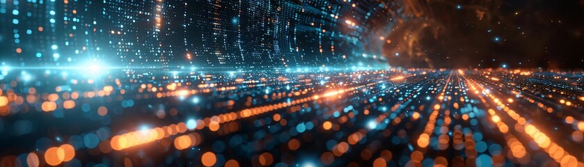 Wall Mural - abstract digital landscape with glowing particles and lights, creating a futuristic and immersive at