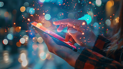 Poster - Hand using smartphone with Social media concept.