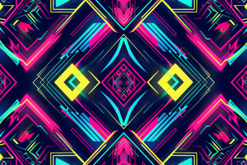 Canvas Print - Glowing neon geometric shapes form a mesmerizing symmetrical pattern