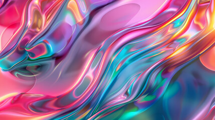 Wall Mural - Pink blue green iridescent wavy abstract D render