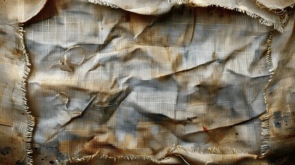 A textured, wrinkled fabric background with a variety of stains and frayed edges that adds an organic feel to any design project. 