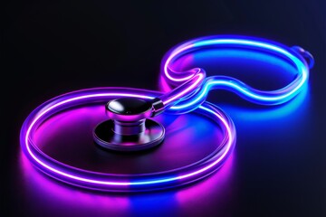 Poster - Stethoscope with neon lights symbolizing modern medical technology and healthcare