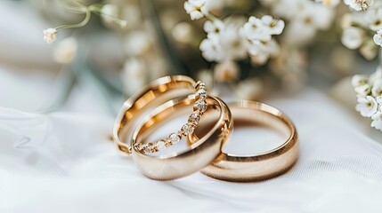 wedding rings beautifully arranged on a white background, perfect for romantic and wedding-themed projects with this inviting photo.