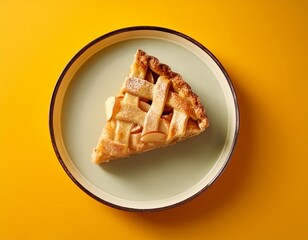 Apple pie slice on yellow background