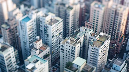  Take a high-resolution photograph of a dense urban area where multiple buildings of varying heights and designs are clustered together