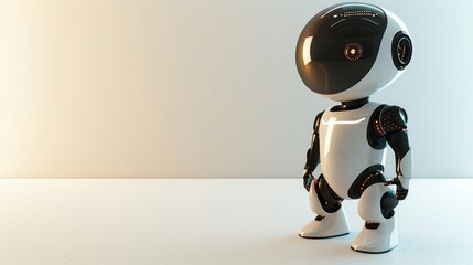 robot standing on a plain white background with copy space for text 