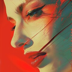 Poster - A woman with red lips and green eyes