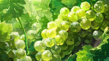 Canvas Print - Green grapes juicy fresh. Generative AI