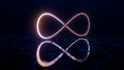 Aufkleber - Infinity Symbol with Neon Glow and Reflection on Dark Surface..