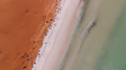 Wall Mural - Top down drone footage of a cliff and sandy beach in Shark Bay in Western Australia, Australia