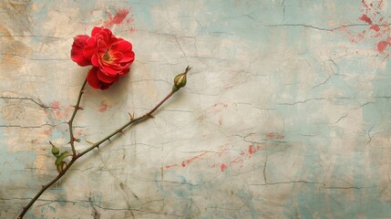 Poster - Nature photography featuring a design pattern background with a red rose flower